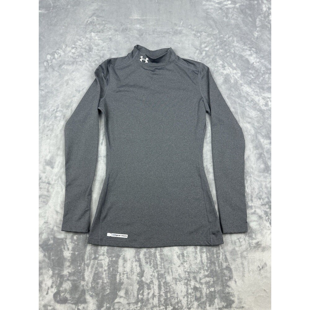 Under Armour ColdGear Mock Neck Shirt Womens Size S Gray Base Layer Long Sleeve